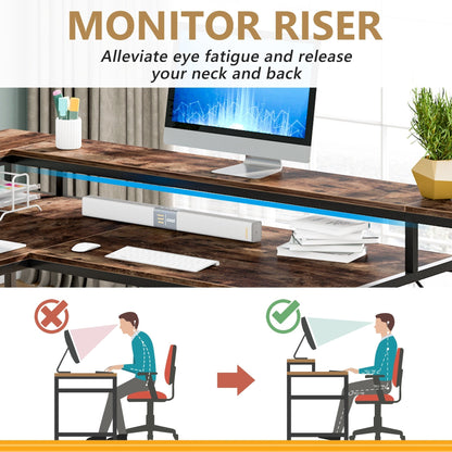 L Shaped Desk with Monitor Shelf, Reversible Corner Computer Desk for Office Home 69