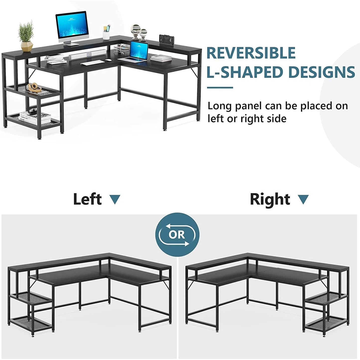 L Shaped Desk with Monitor Shelf, Reversible Corner Computer Desk for Office Home 69