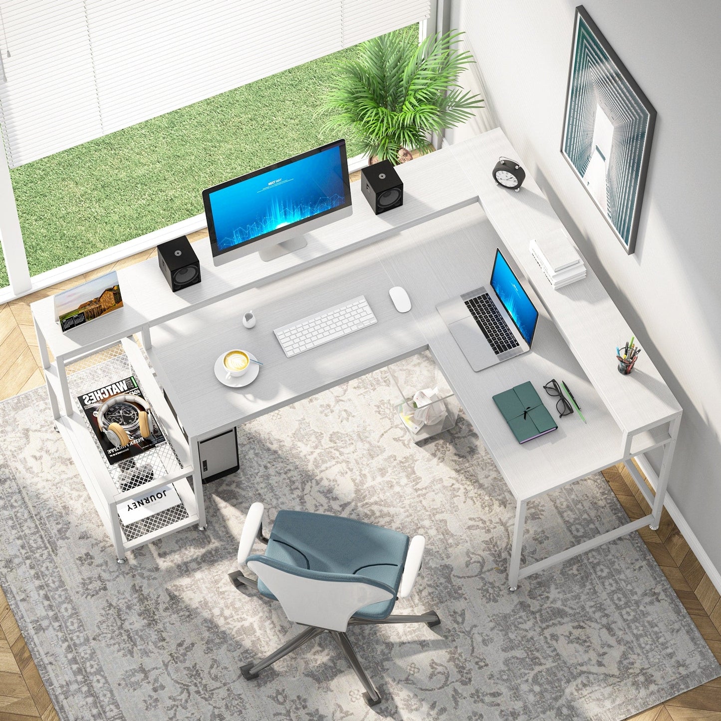 L Shaped Desk with Monitor Shelf, Reversible Corner Computer Desk for Office Home 69