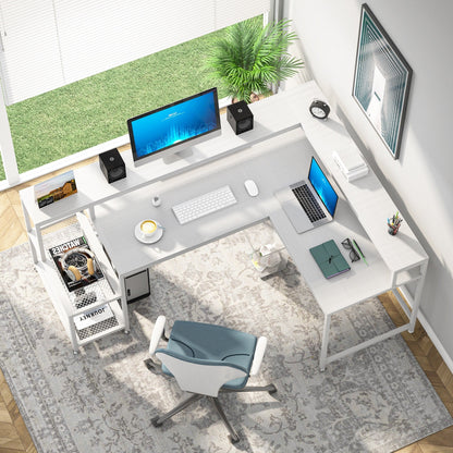 L Shaped Desk with Monitor Shelf, Reversible Corner Computer Desk for Office Home 69