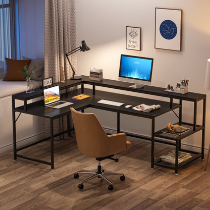 L Shaped Desk with Monitor Shelf, Reversible Corner Computer Desk for Office Home 69