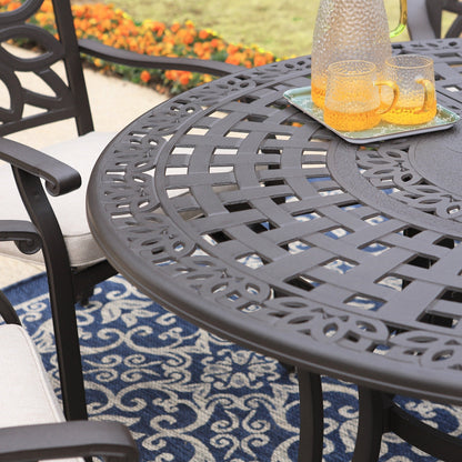 MAISON ARTS Cast Aluminum Dining Chairs/Patio Dining Set with Round Dining Table & 6 Cast Aluminum Patio Chairs