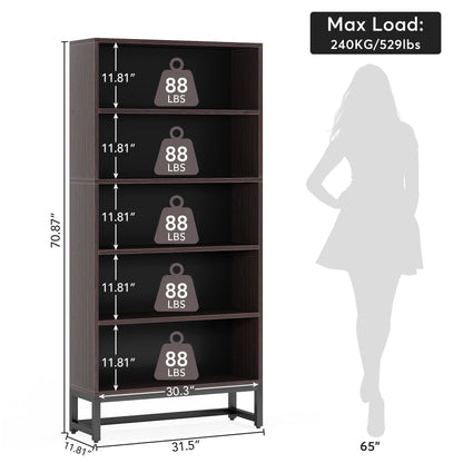 70.8 Inches Tall Bookcase and Bookshelf, 5-Tier Large Bookcases - 11.81D x 31.5W x 70.87H