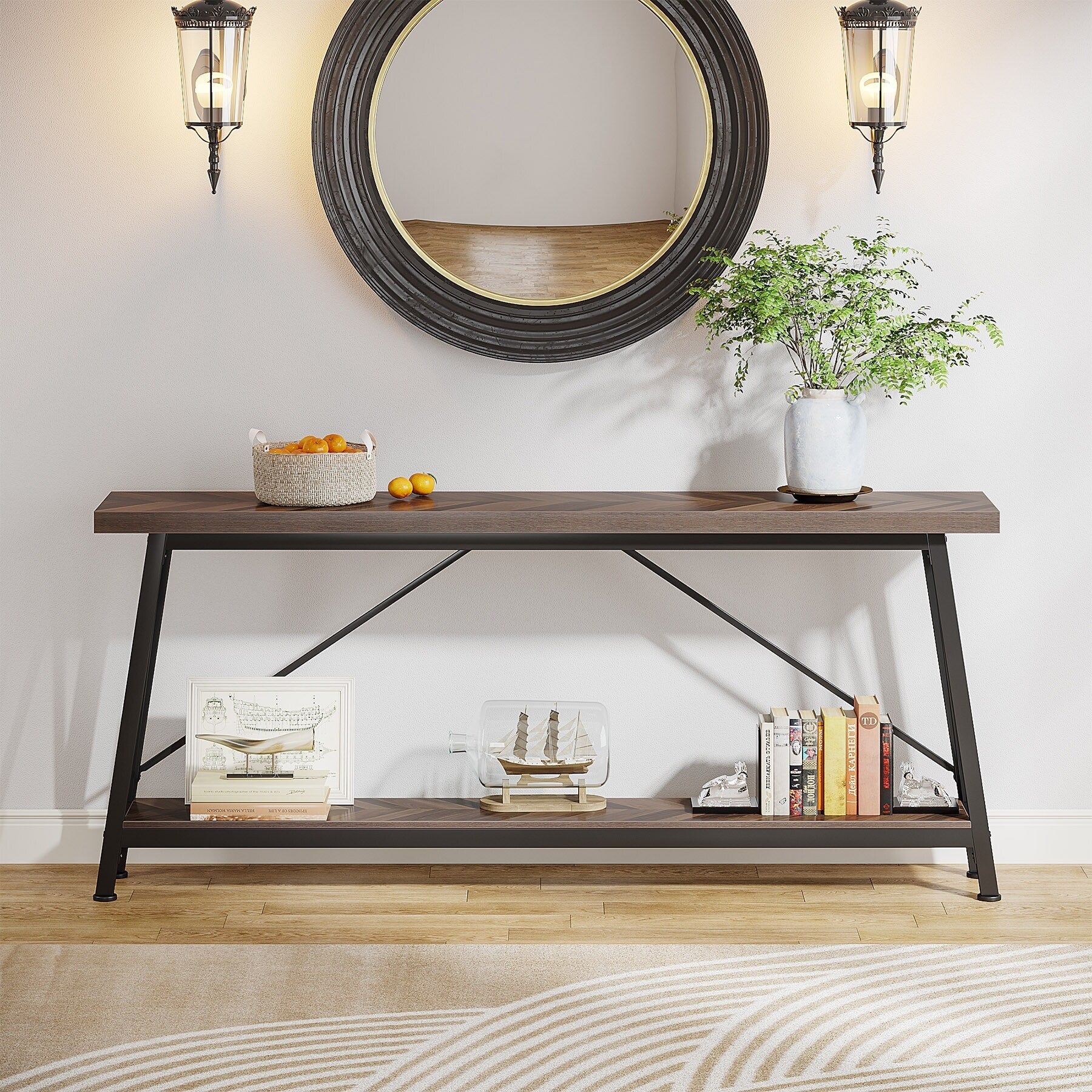 70.9 Inch Extra Long Sofa Table, Industrial Entry Console Table