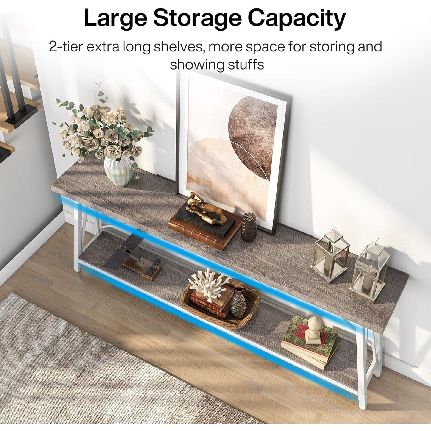 70.9 Inch Extra Long Sofa Table, Industrial Entry Console Table