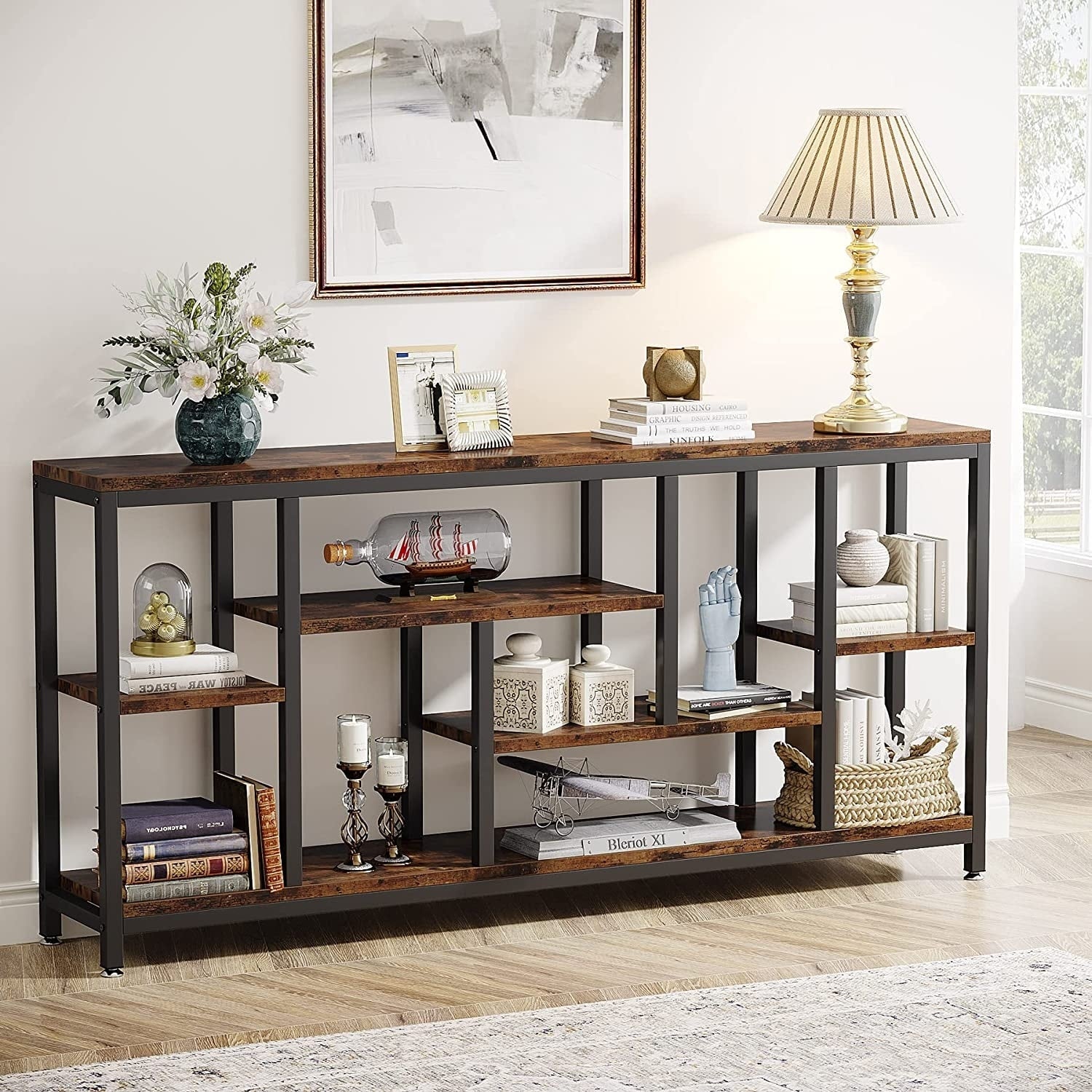 70.9 inch Console Sofa Table with Storage, 3-Tier Entryway Table for Hallway