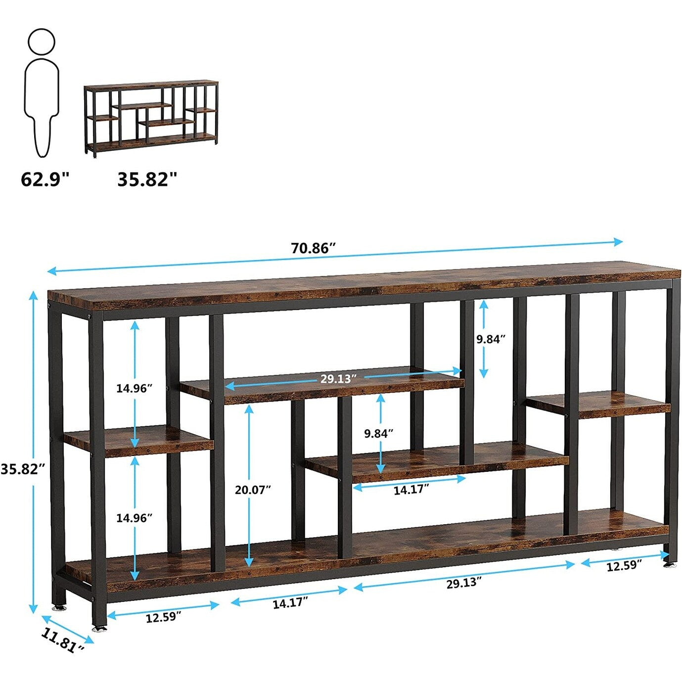 70.9 inch Console Sofa Table with Storage, 3-Tier Entryway Table for Hallway