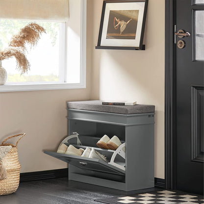 SoBuy FSR82-K-HG, Meuble à chaussures, Banc à chaussures d'entrée avec tiroir rabattable et coussin d'assise, Gris