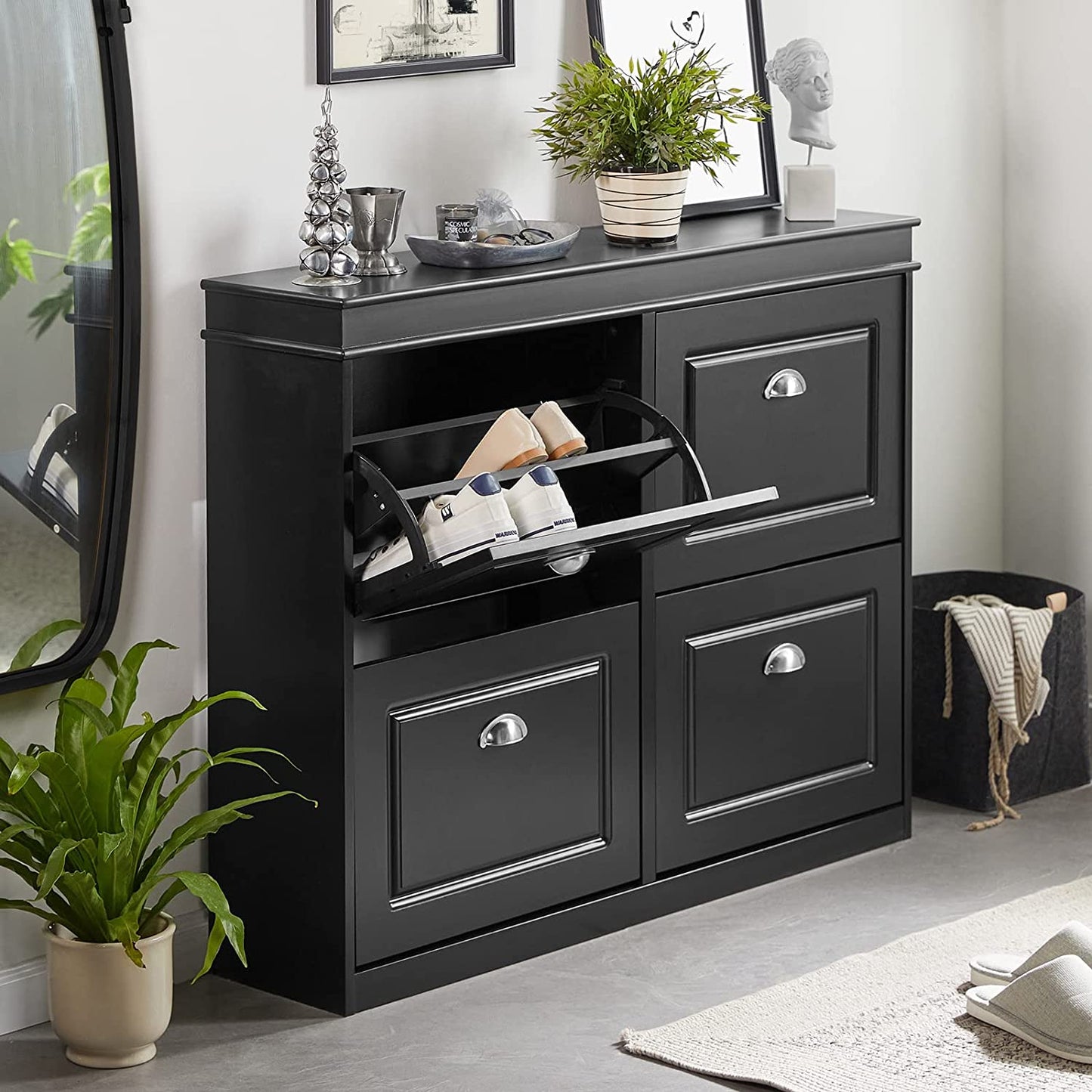 SoBuy FSR79-SCH, Meuble à chaussures à 4 tiroirs, noir
