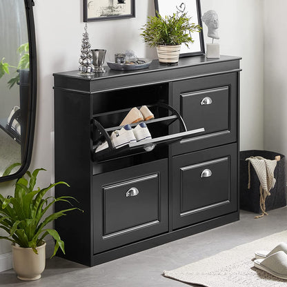 SoBuy FSR79-SCH, Meuble à chaussures à 4 tiroirs, noir