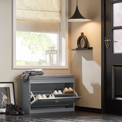Meuble à chaussures SoBuy avec banc d'entrée, étagère à chaussures avec tiroir rabattable et coussin d'assise, gris FSR82-L-HG