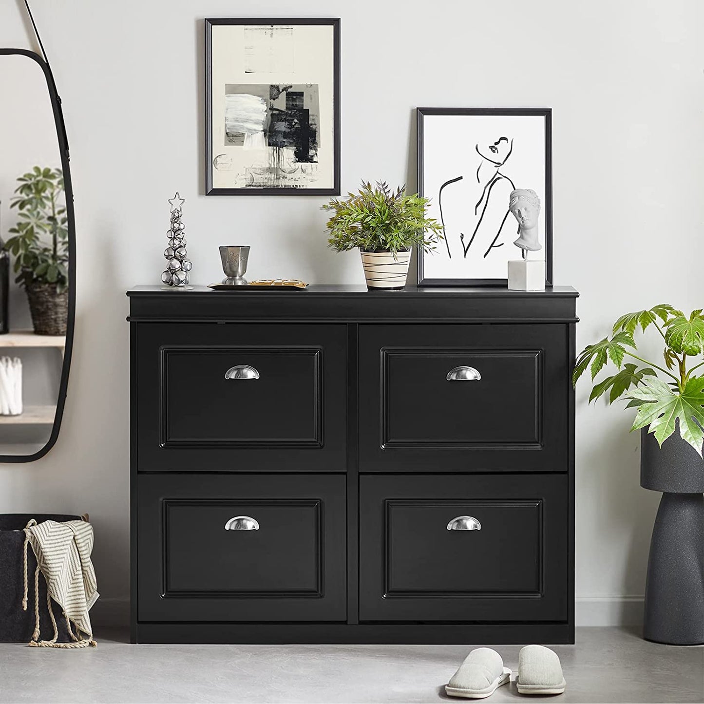 SoBuy FSR79-SCH, Meuble à chaussures à 4 tiroirs, noir