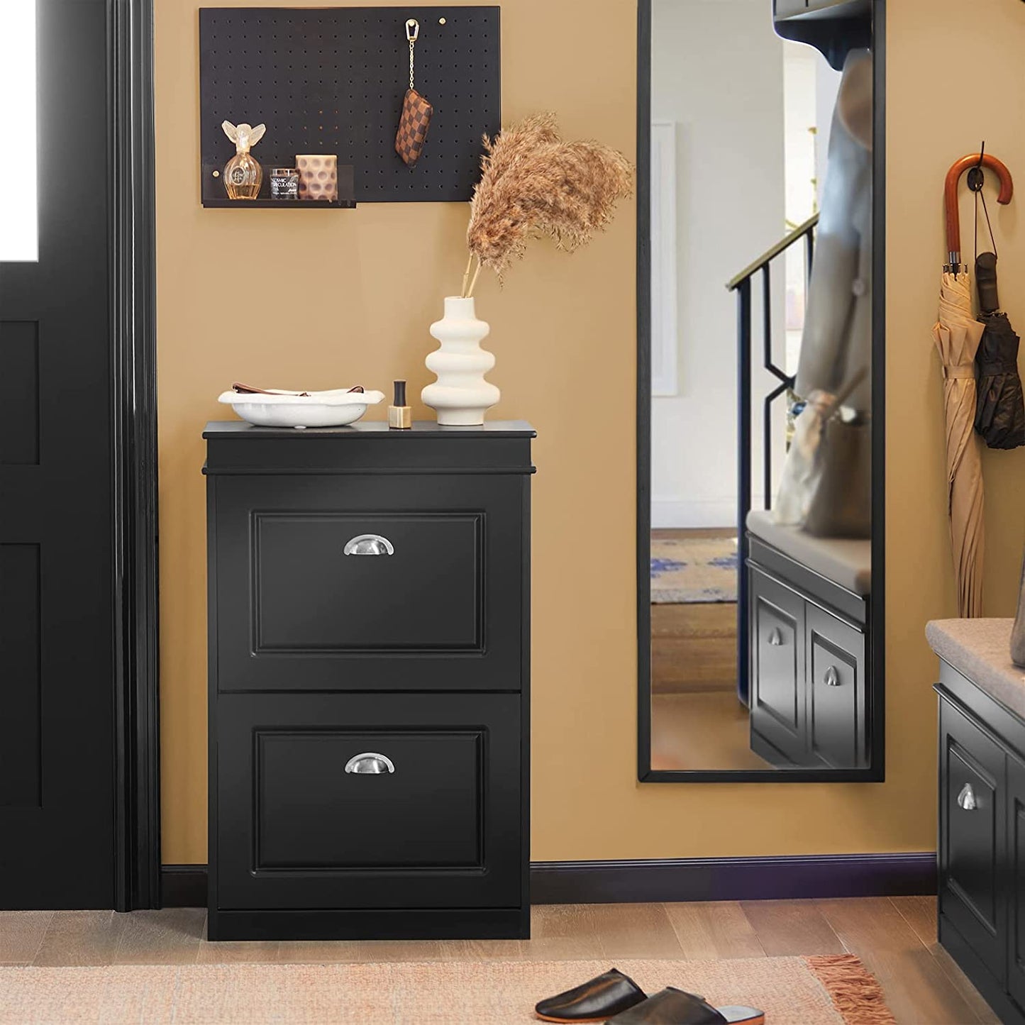 SoBuy FSR78-SCH, Meuble à chaussures à 2 tiroirs, étagère à chaussures, rangement pour chaussures, noir