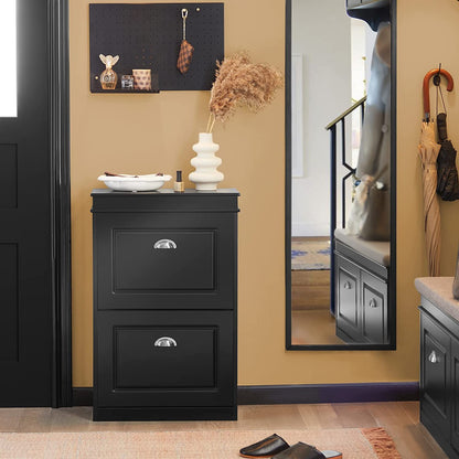 SoBuy FSR78-SCH, Meuble à chaussures à 2 tiroirs, étagère à chaussures, rangement pour chaussures, noir