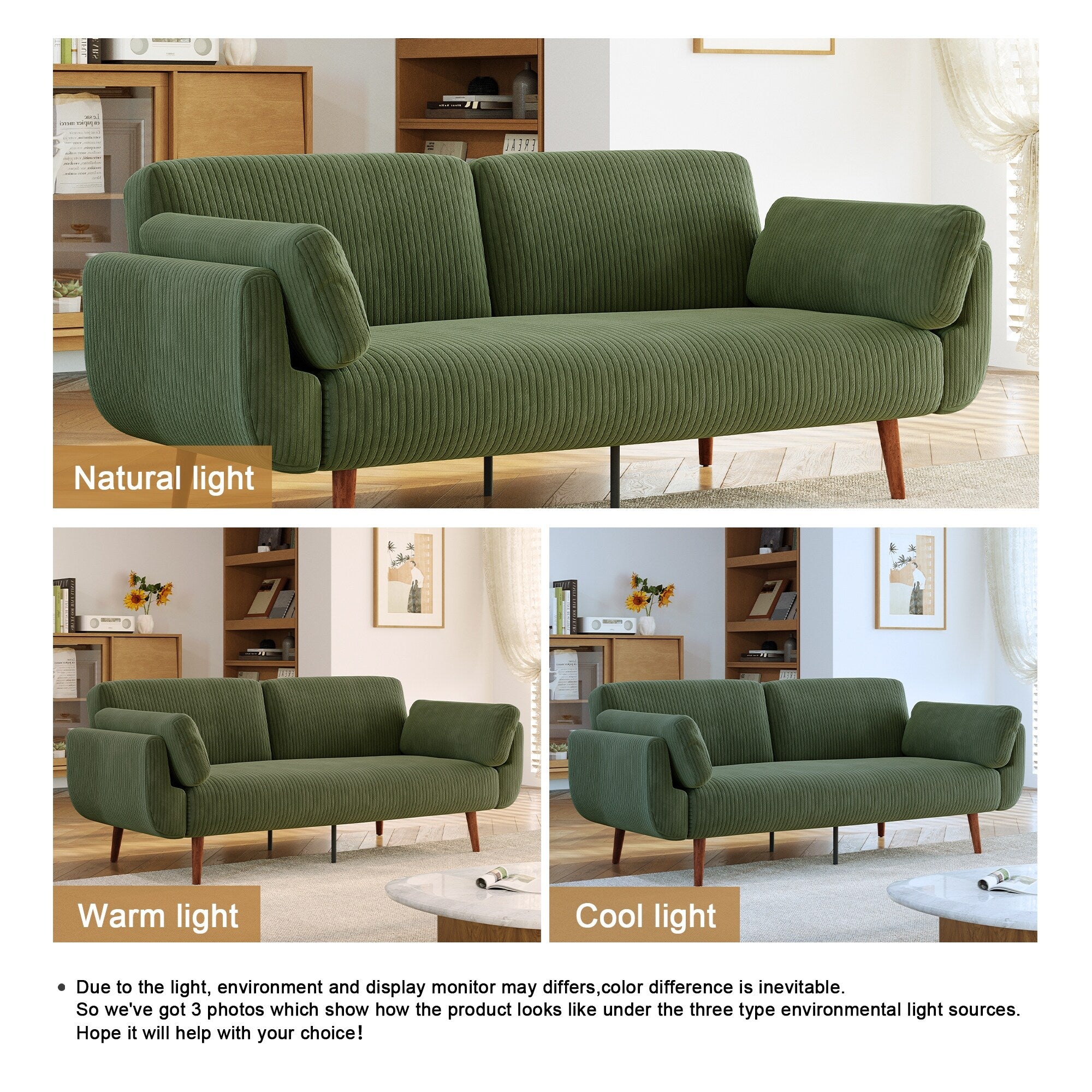 73 W Upholstered Corduroy Convertible Sleeper Sofa Bed with Pillows