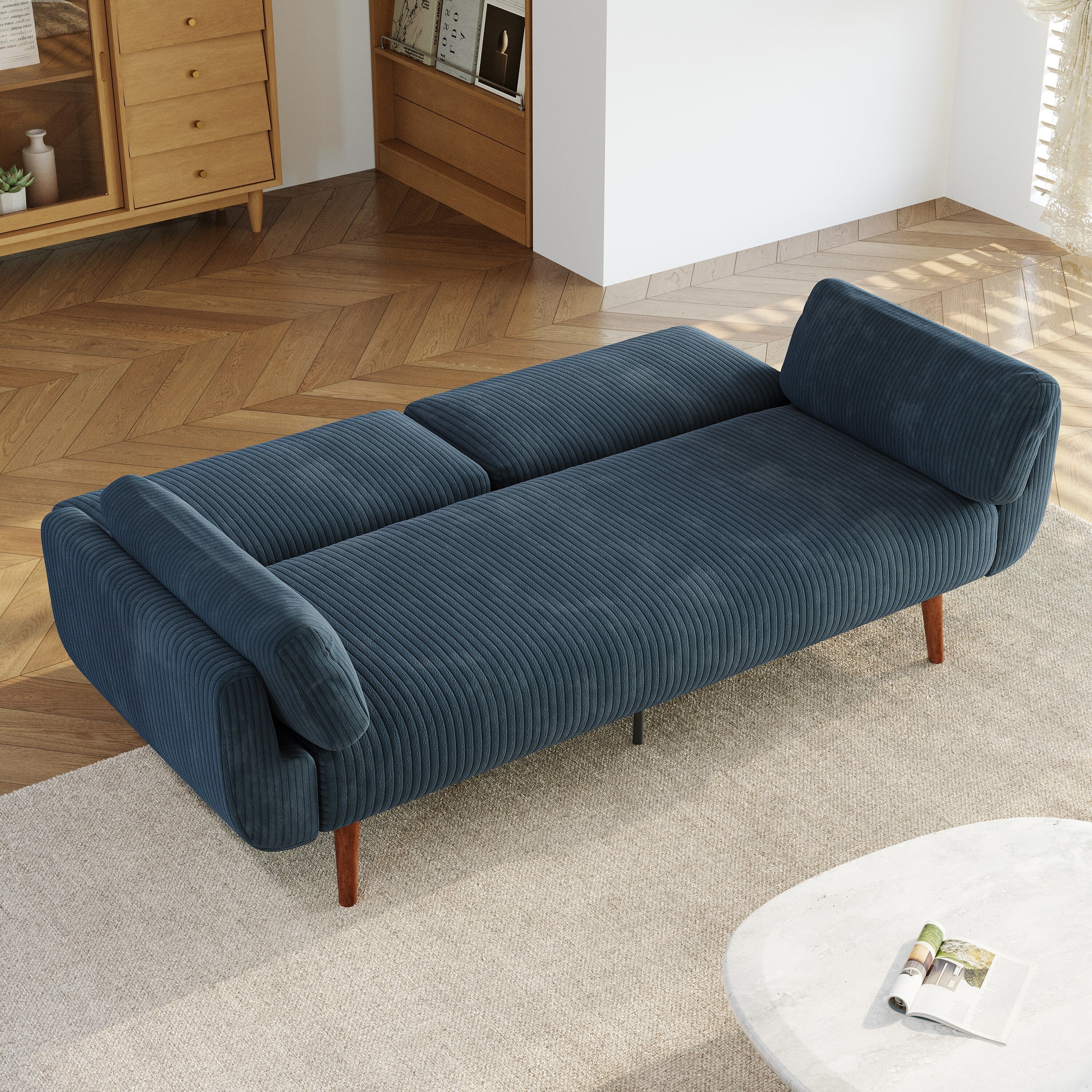 73 W Upholstered Corduroy Convertible Sleeper Sofa Bed with Pillows