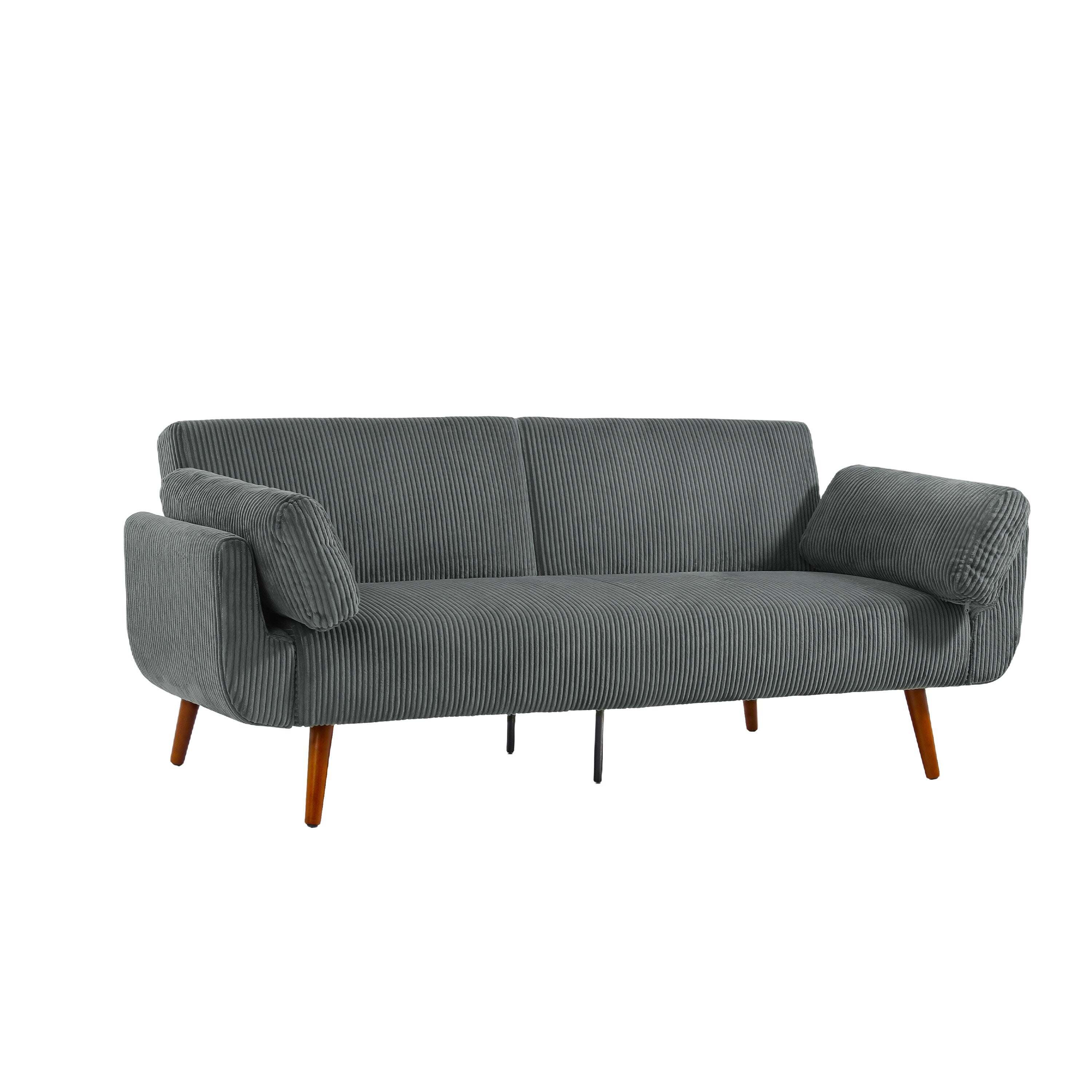 73 W Upholstered Corduroy Convertible Sleeper Sofa Bed with Pillows