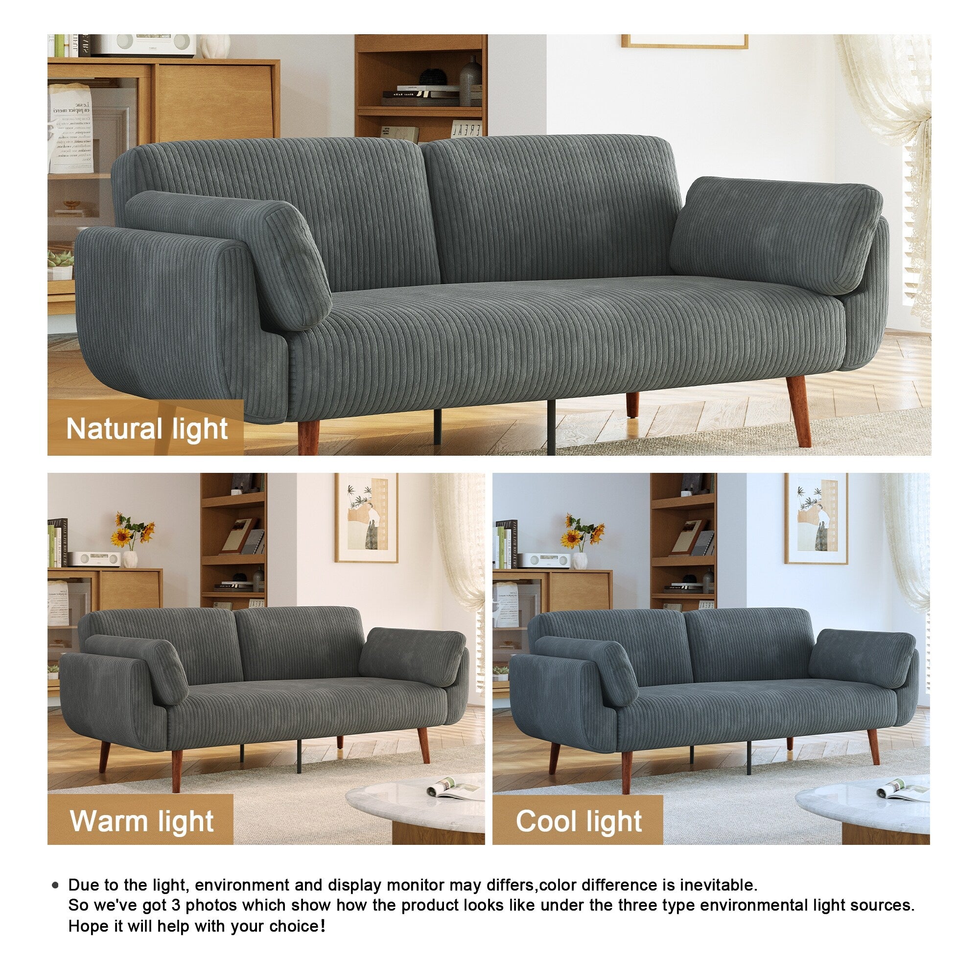 73 W Upholstered Corduroy Convertible Sleeper Sofa Bed with Pillows
