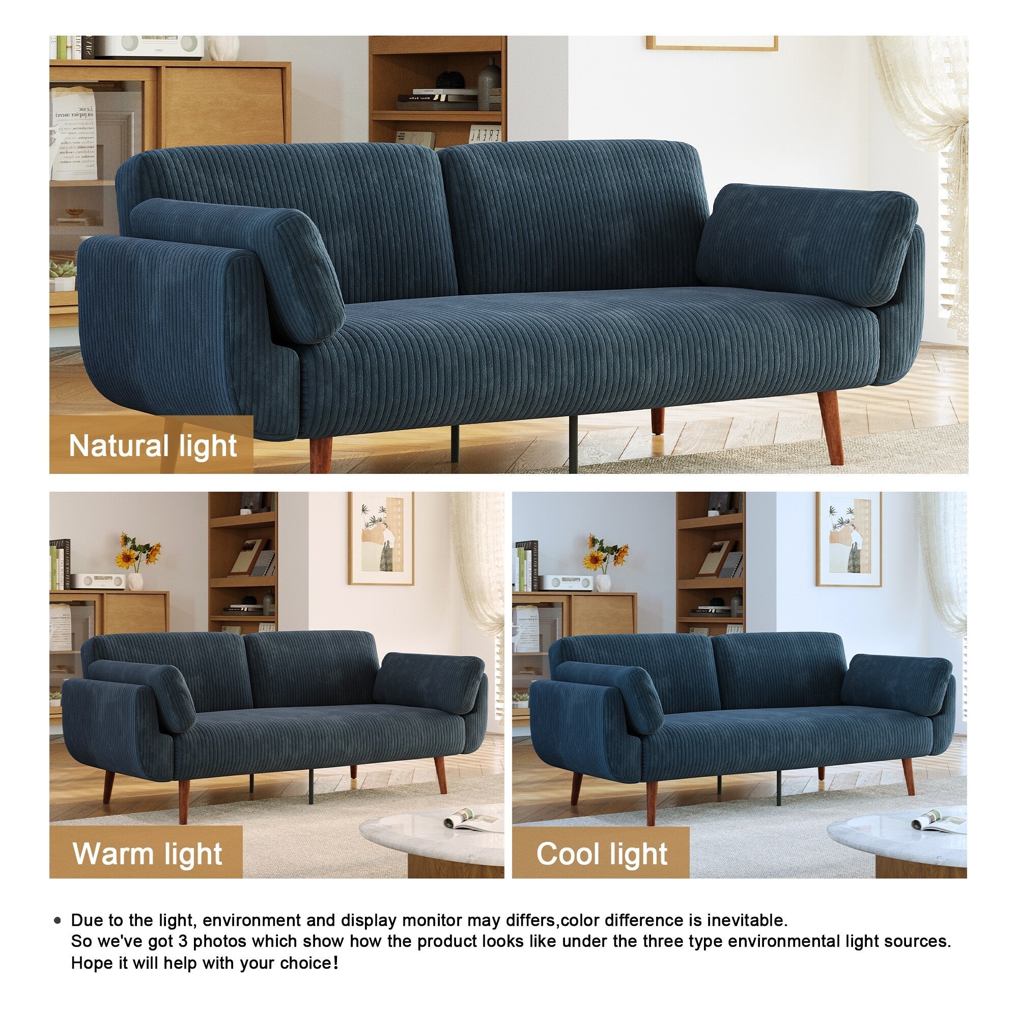 73 W Upholstered Corduroy Convertible Sleeper Sofa Bed with Pillows