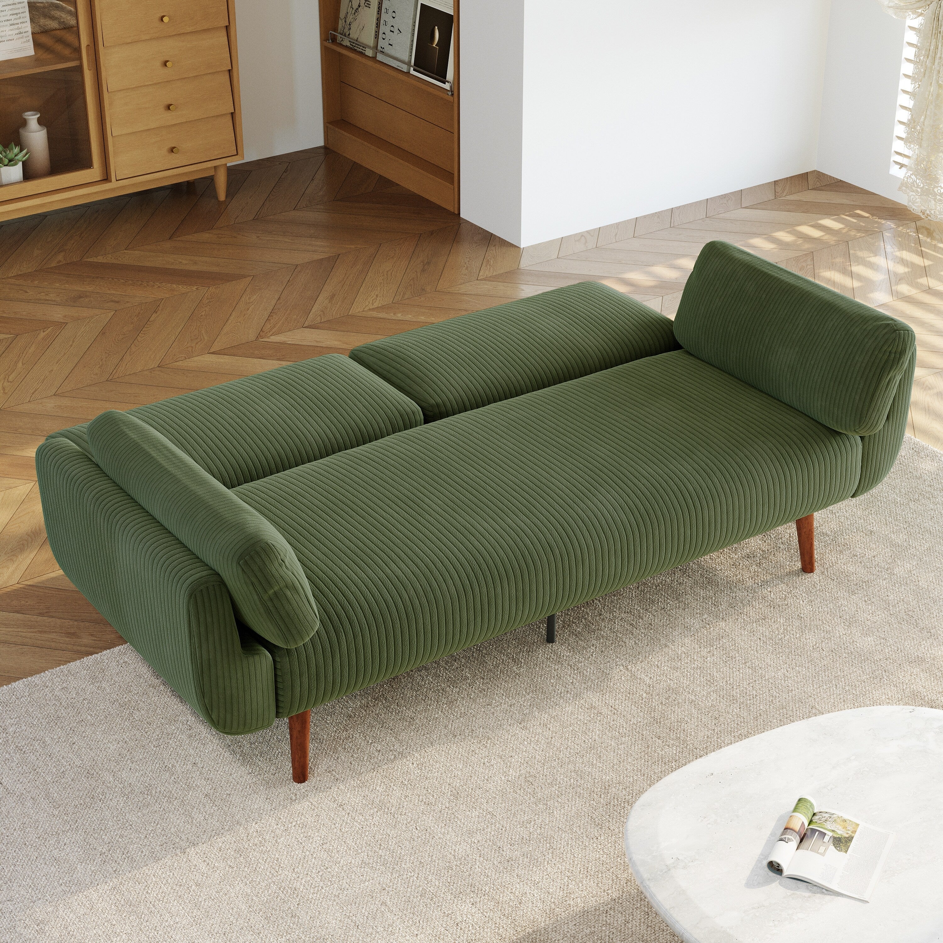 73 W Upholstered Corduroy Convertible Sleeper Sofa Bed with Pillows