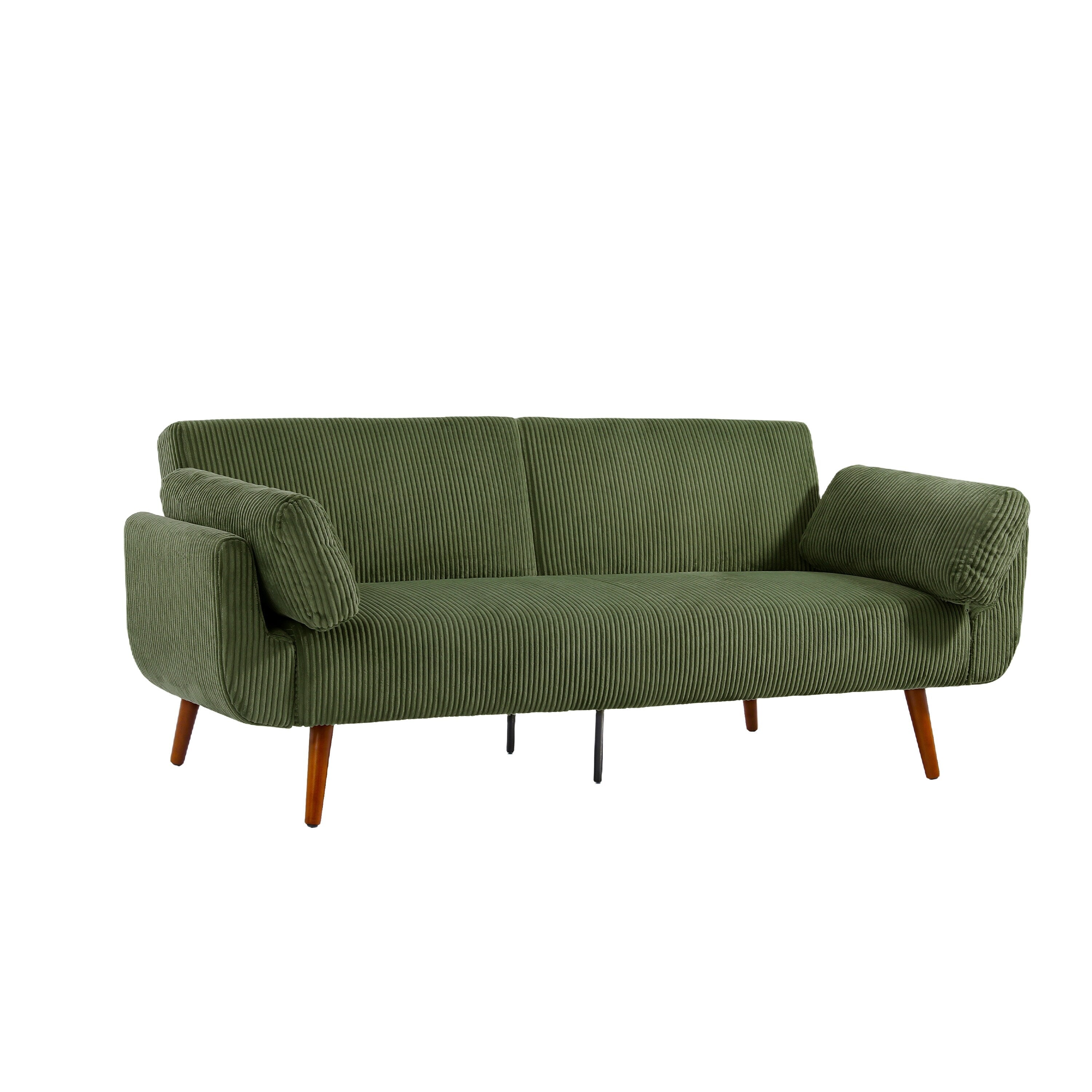 73 W Upholstered Corduroy Convertible Sleeper Sofa Bed with Pillows