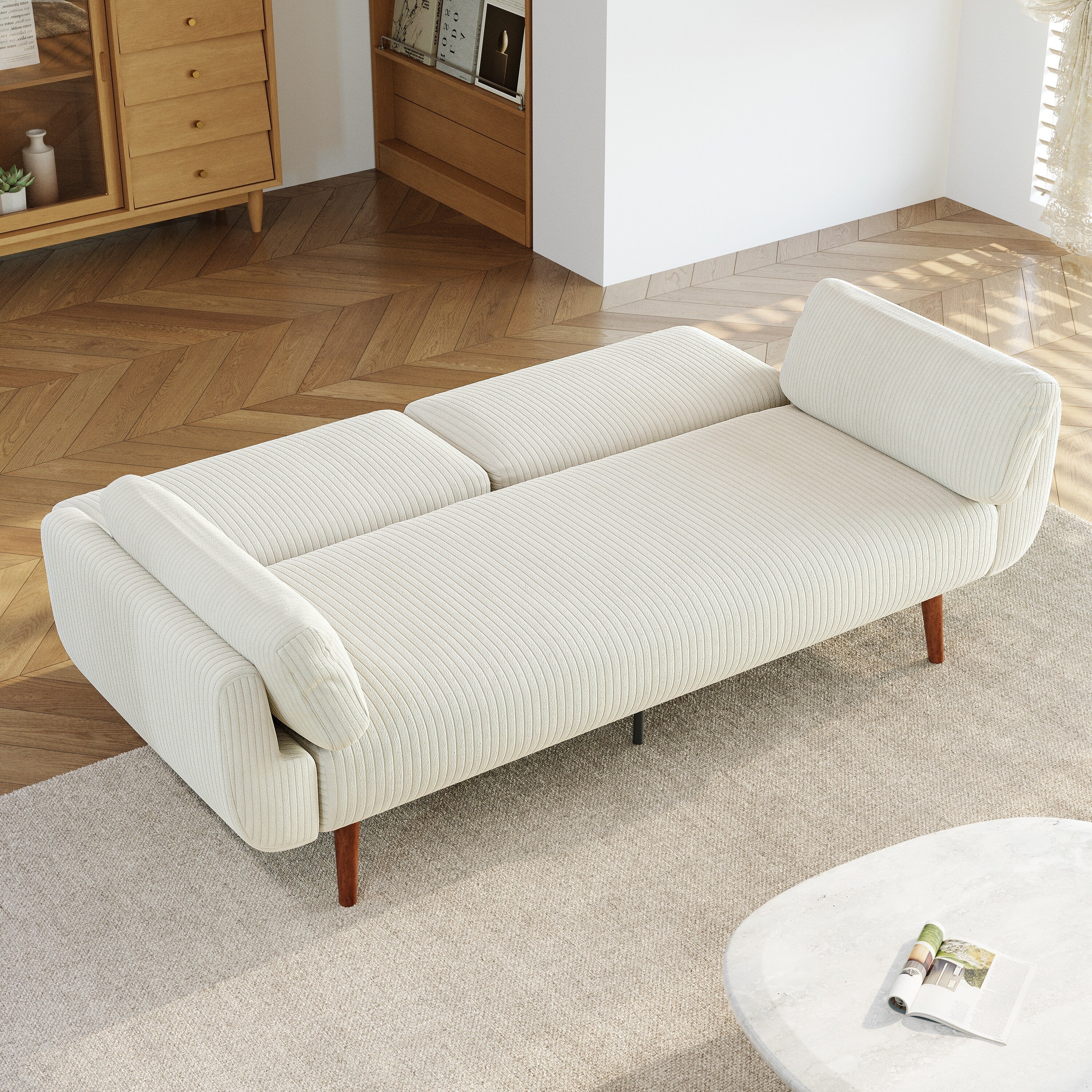 73 W Upholstered Corduroy Convertible Sleeper Sofa Bed with Pillows