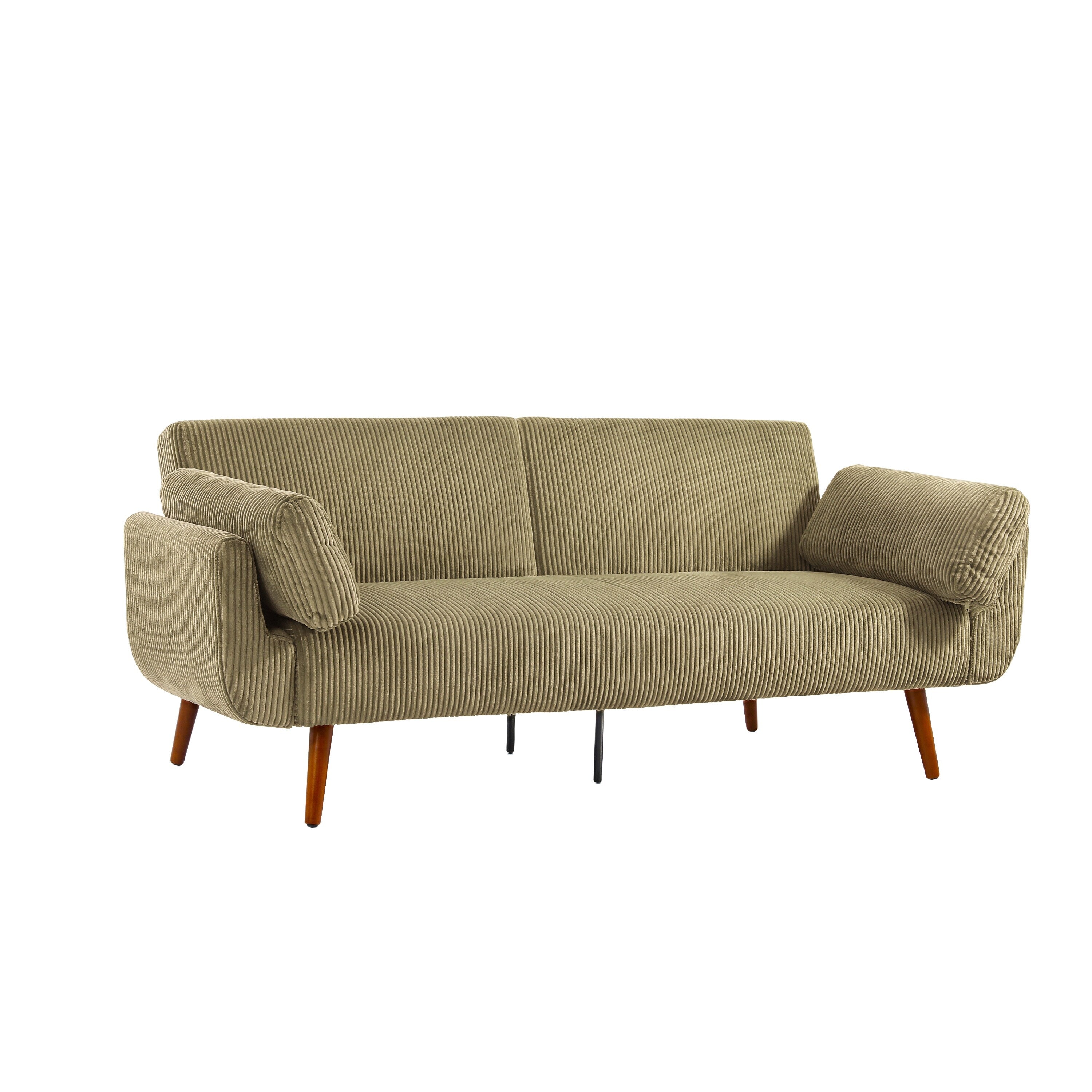 73 W Upholstered Corduroy Convertible Sleeper Sofa Bed with Pillows