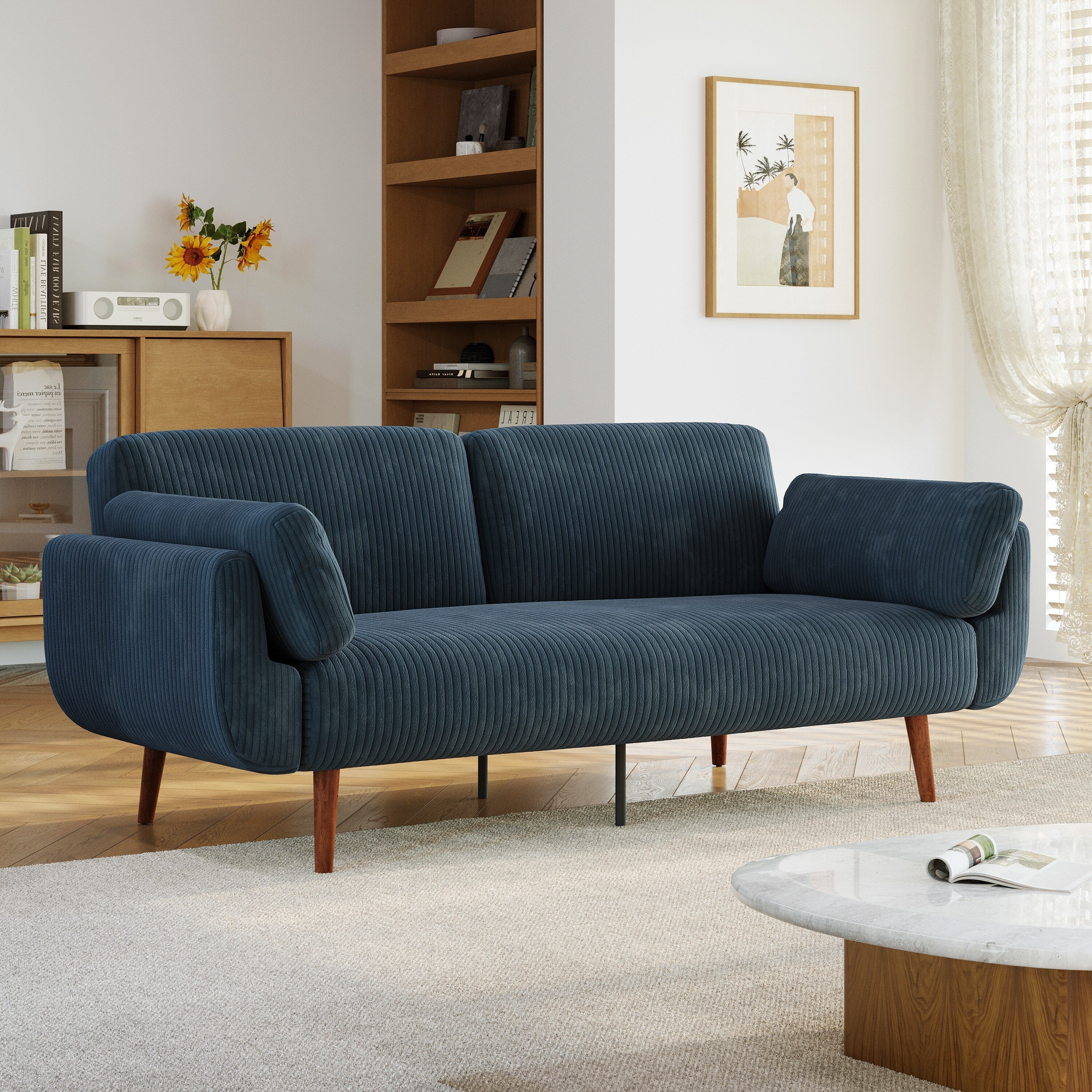 73 W Upholstered Corduroy Convertible Sleeper Sofa Bed with Pillows