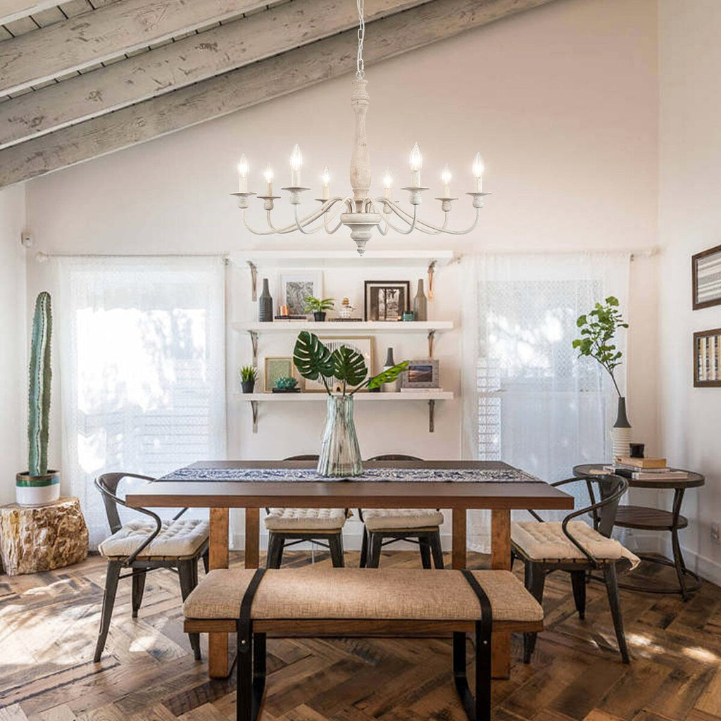 Modern Farmhouse Chandelier, 8-Light Candle Chandelier for Living Room Kitchen Island Dining Foyer - W31.1x H20.66