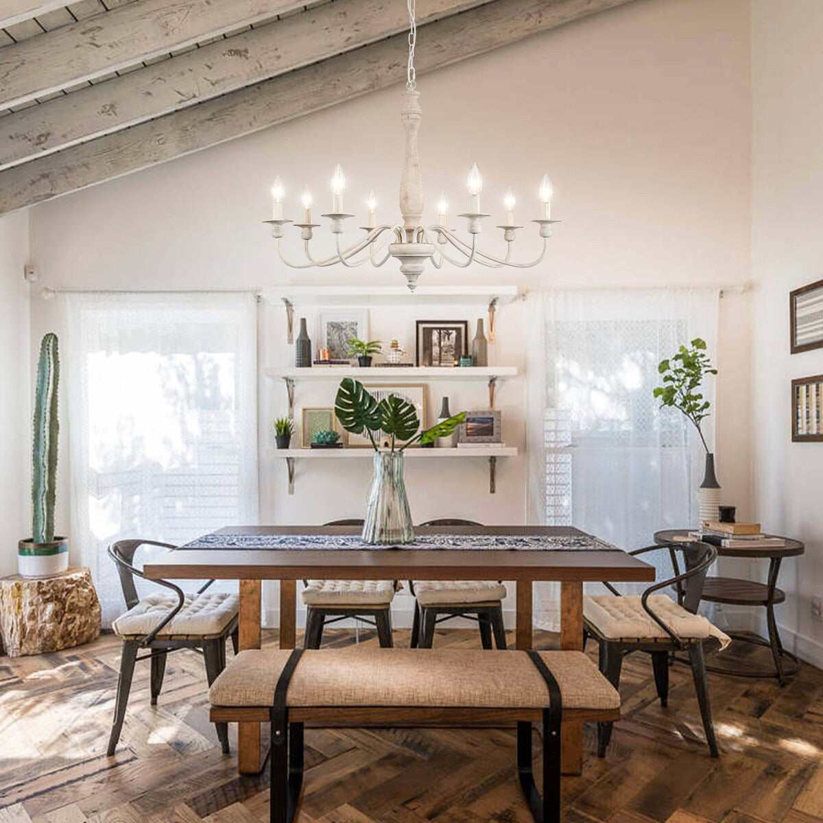 Modern Farmhouse Chandelier, 8-Light Candle Chandelier for Living Room Kitchen Island Dining Foyer - W31.1x H20.66