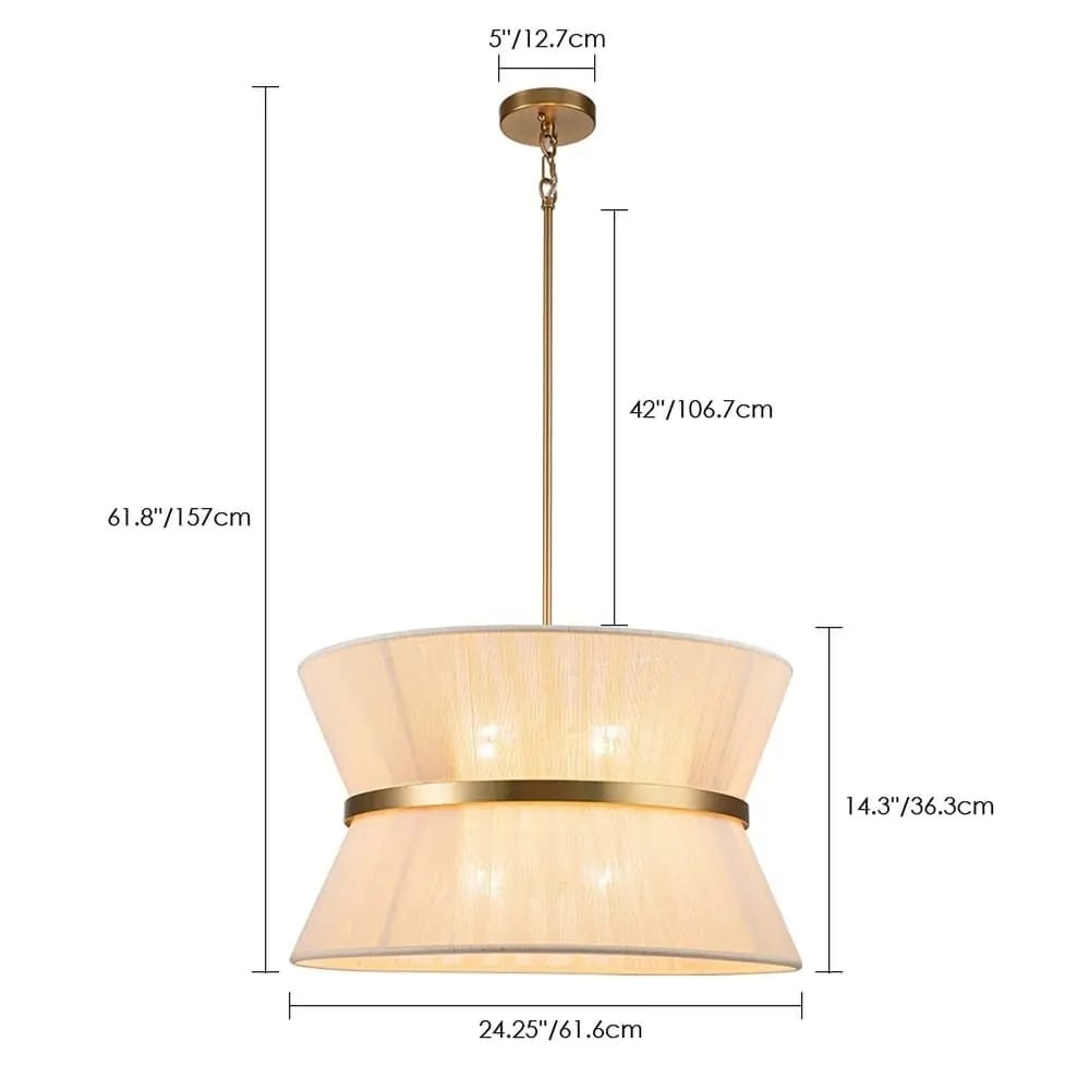8-Light Modern Boho Large Drum Chandelier 24 inch Fabric Hourglass Hand-woven Chandelier in Gold/ Black for Dining/ Living Room