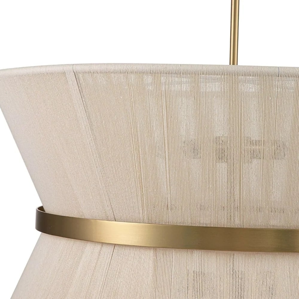 8-Light Modern Boho Large Drum Chandelier 24 inch Fabric Hourglass Hand-woven Chandelier in Gold/ Black for Dining/ Living Room