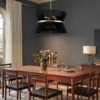 8-Light Modern Boho Large Drum Chandelier 24 inch Fabric Hourglass Hand-woven Chandelier in Gold/ Black for Dining/ Living Room
