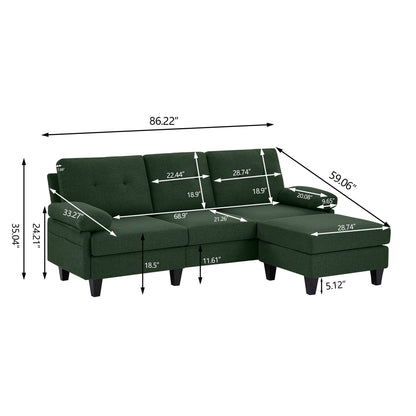 86.22 L Shaped Sectional Sofa with Side Storage Pockets