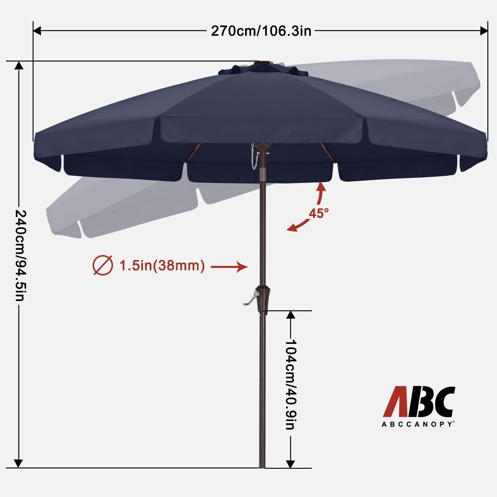 ABCCANOPY 9FT Outdoor Table Market Umbrella Tilt and Crank for Garden