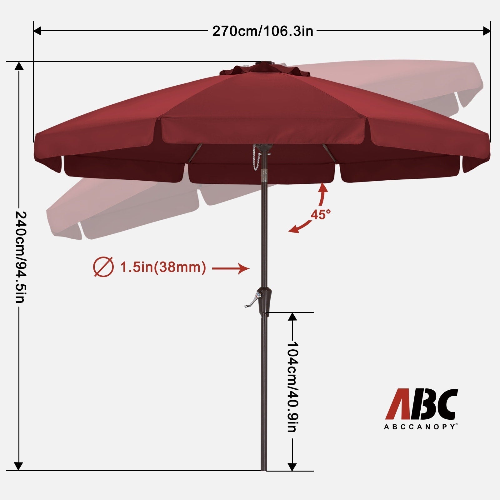 ABCCANOPY 9FT Outdoor Table Market Umbrella Tilt and Crank for Garden