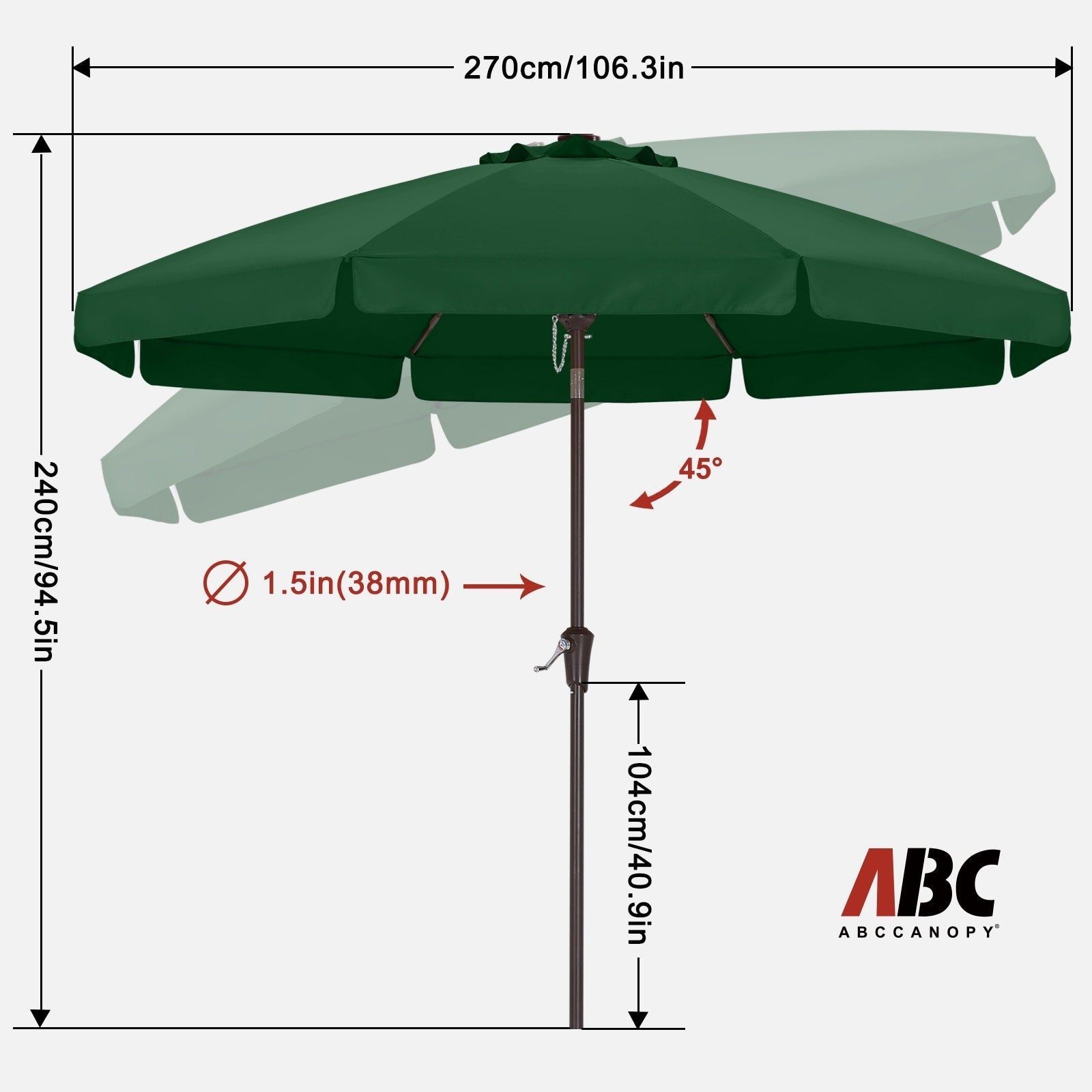 ABCCANOPY 9FT Outdoor Table Market Umbrella Tilt and Crank for Garden
