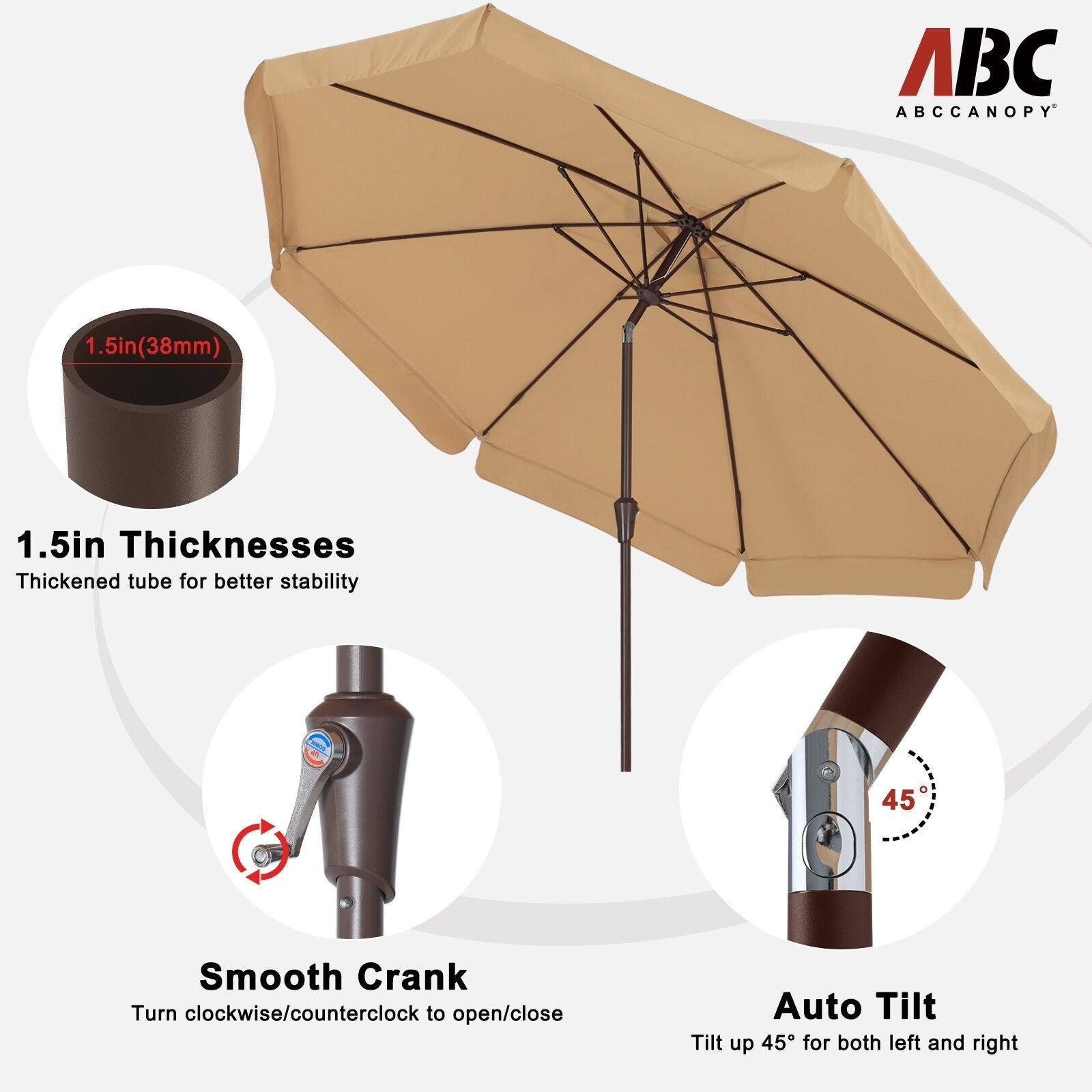 ABCCANOPY 9FT Outdoor Table Market Umbrella Tilt and Crank for Garden