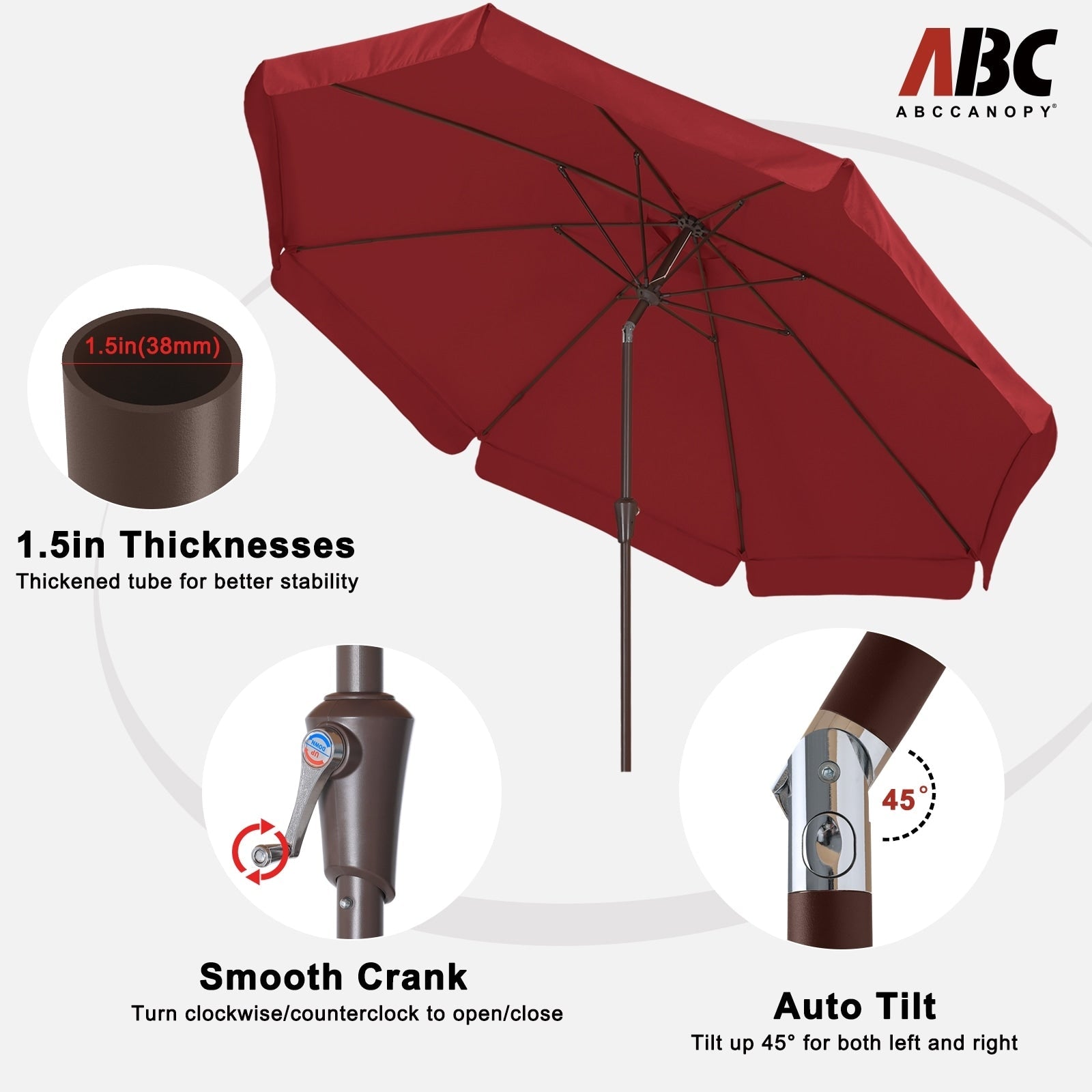 ABCCANOPY 9FT Outdoor Table Market Umbrella Tilt and Crank for Garden
