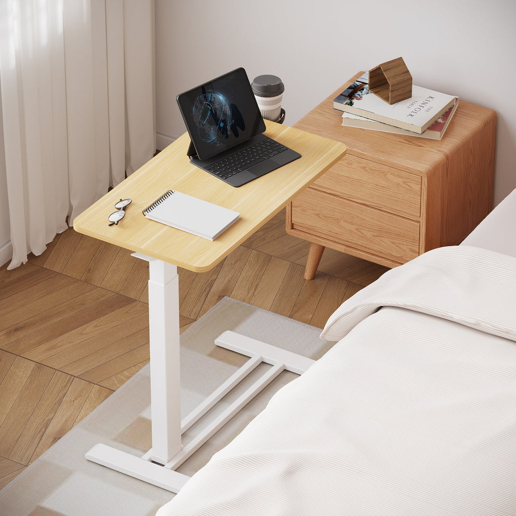 FunniHomi 28/32 Movable Overbed Table Height Adjustable Computer Desk with Wheels, White/Black Laptop Table for Bed and Sofa