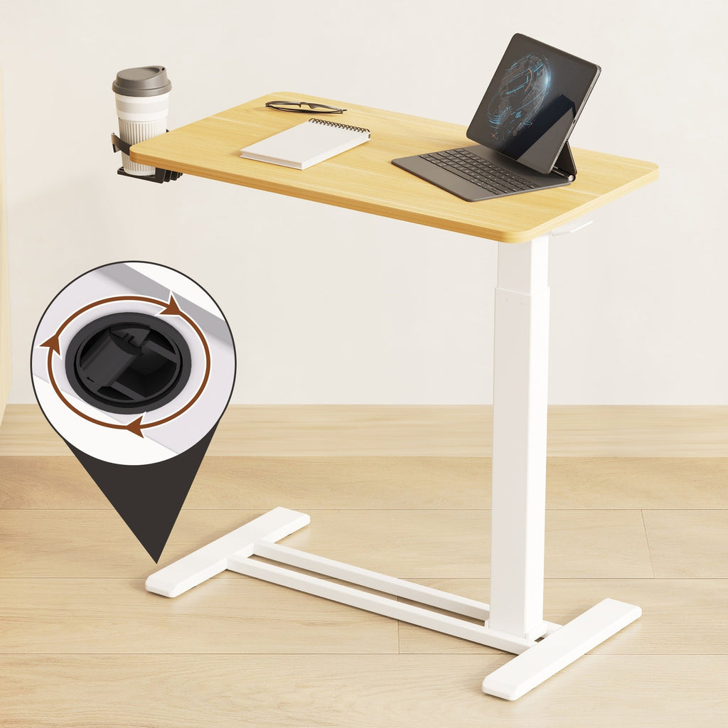FunniHomi 28/32 Movable Overbed Table Height Adjustable Computer Desk with Wheels, White/Black Laptop Table for Bed and Sofa