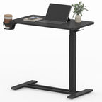 FunniHomi 28/32 Movable Overbed Table Height Adjustable Computer Desk with Wheels, White/Black Laptop Table for Bed and Sofa