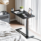 FunniHomi 28/32 Movable Overbed Table Height Adjustable Computer Desk with Wheels, White/Black Laptop Table for Bed and Sofa