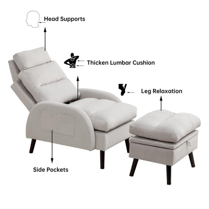 HOMYKA Accent Lounge Chair with Adjustable Backrest Storage Ottoman
