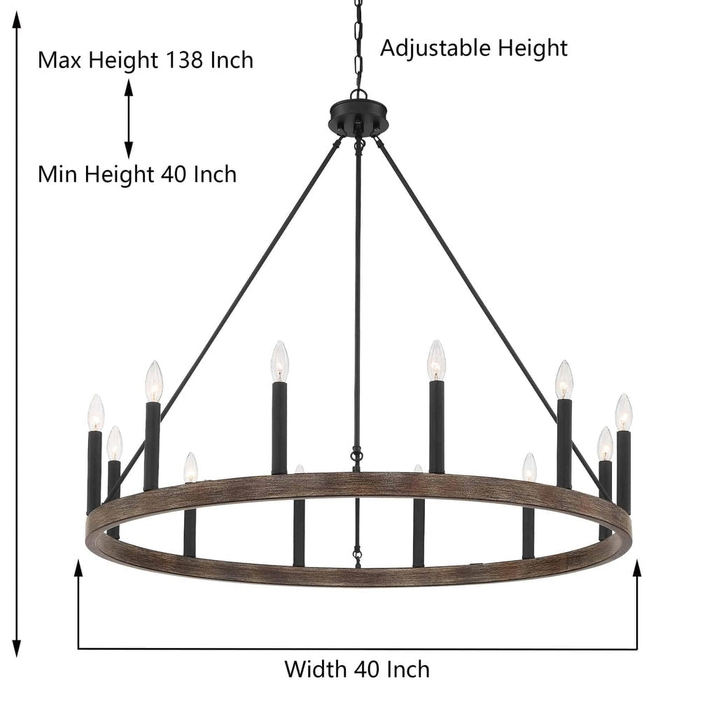 Acroma 12-light Farmhouse 40In Wagon Wheel Chandelier with UL - 40'' D x 138'' H
