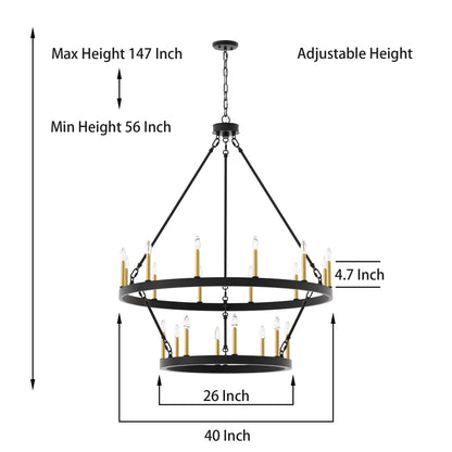 Acroma 20-light Modern Farmhouse 40In Round Wagon Wheel Chandelier with UL