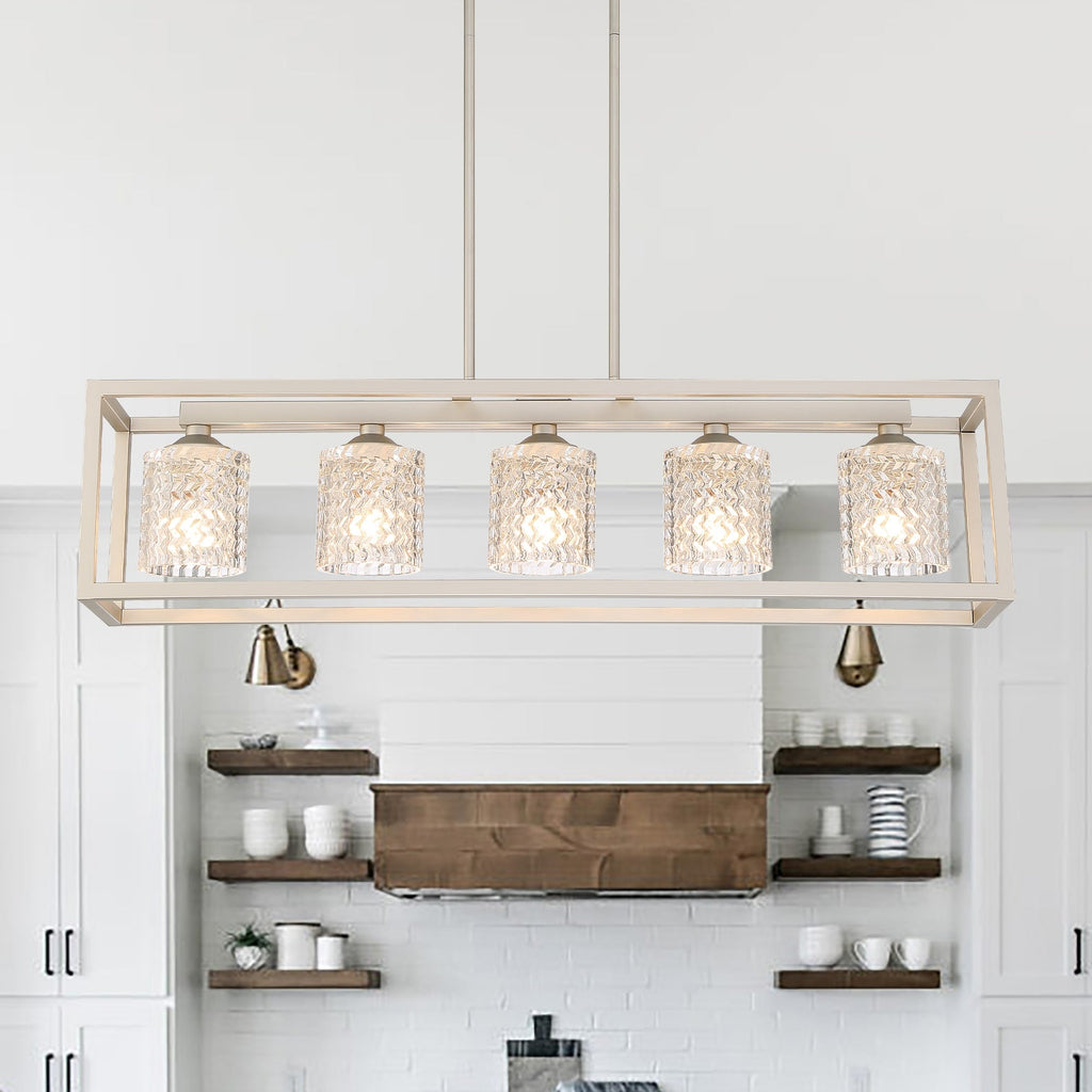 37in Mid-century Modern 5-light Crystal Rectangle Chandelier for Dining Room - 37 inches