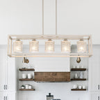 37in Mid-century Modern 5-light Crystal Rectangle Chandelier for Dining Room - 37 inches