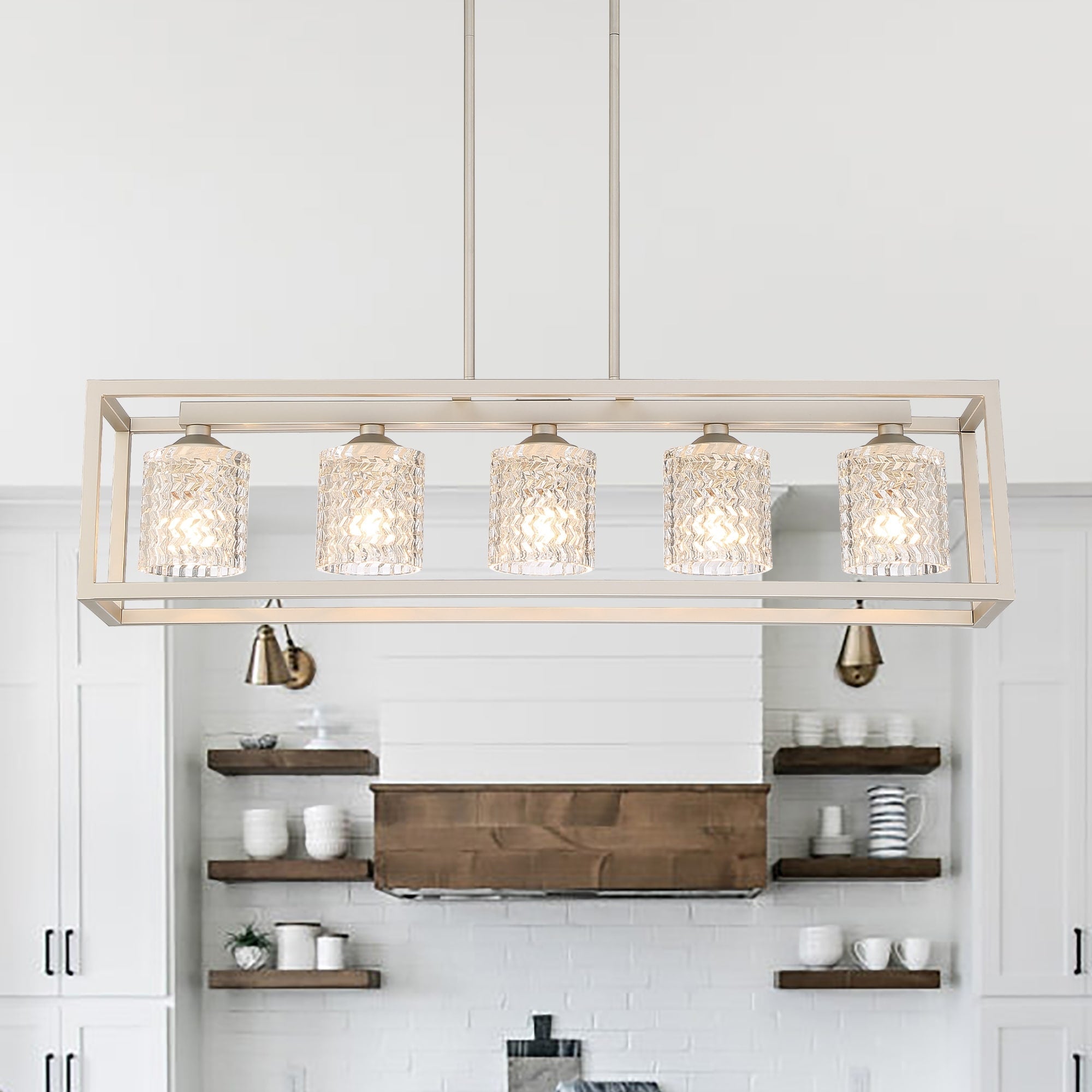 37in Mid-century Modern 5-light Crystal Rectangle Chandelier for Dining Room - 37 inches