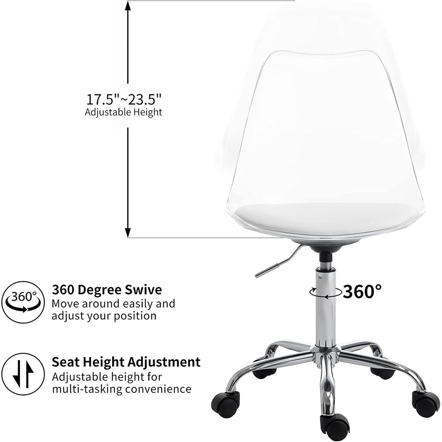 Acrylic Swivel adjustable height Armless Home office Rolling Chair